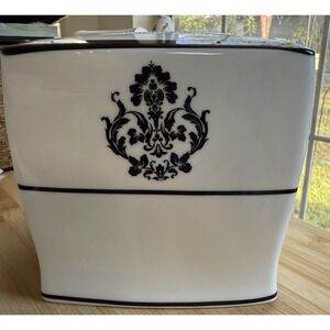 Nicole Miller Home Ceramic Tissue Box Cover Black & White Damask 6.5" Elegant